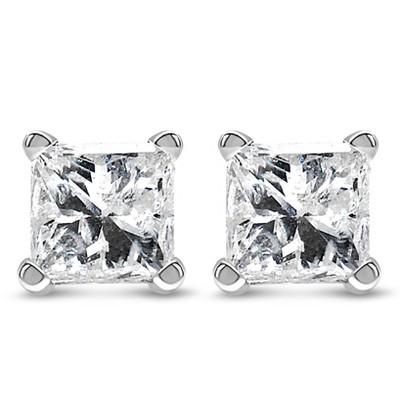 Haus of Brilliance Silver 1/4 Cttw Princess-Cut Diamond Solitaire Stud Earrings