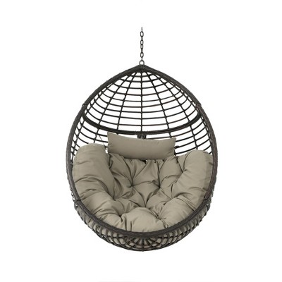Wicker Hanging Basket Chair, Swing Hanging Chair With Water-resistant Cushions, Hanging Egg Chair (Stand Not Included)