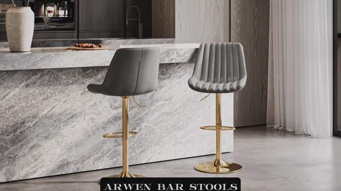 Set of 2 Arwen Adjustable Swivel Barstools with Gold Base - CorLiving, 2 of 7, play video