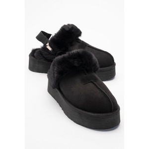 Olessa - Black Genuine Leather Suede Fur-Lined Slipper (Women) | Forever & Always Shoes - 1 of 4