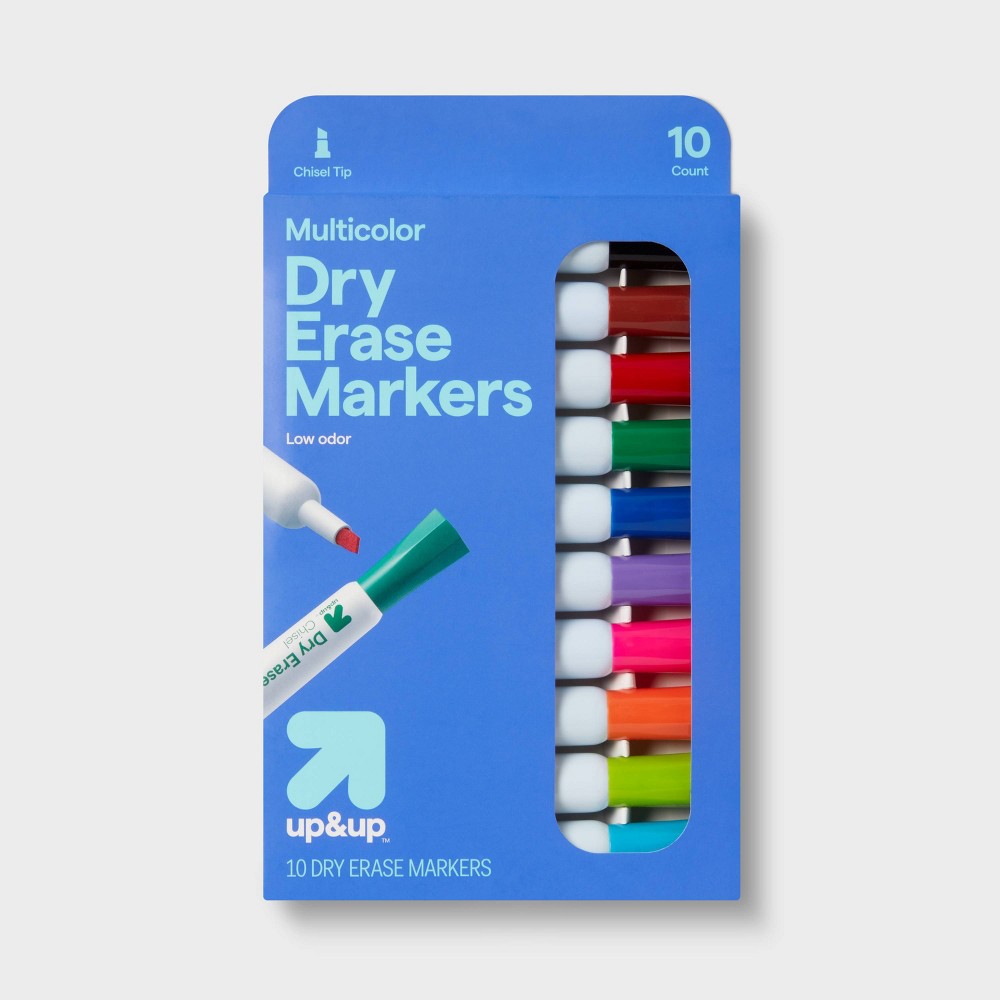 10pk Chisel Tip Dry Erase Markers Multicolor - up&up™: Whiteboard Markers, School Supplies, Bold Point, Ages 10+
