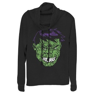 Juniors Womens Marvel Hulk Angry Face Build Up Fill Cowl Neck Sweatshirt - 1 of 3