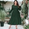 Anna-Kaci Women's Plus Size Casual Long Sleeve Smocked Chest Round Neck Flowy Tiered Maxi Dress - 3 of 4