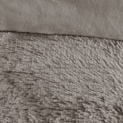 Gray Shaggy Faux Fur Twin Bedspread Cover Set