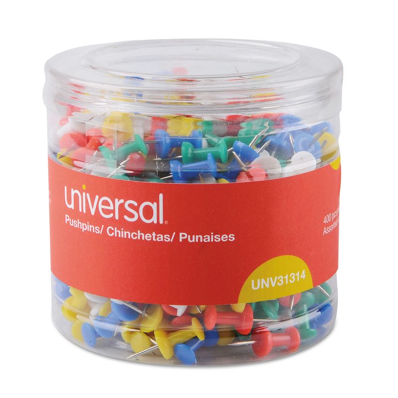 Universal Colored Push Pins Plastic Assorted 3/8" 400/Pack 31314, 1 of 7
