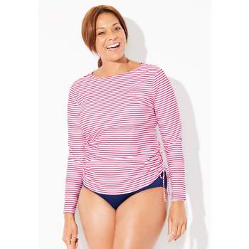 Swimsuits for All Women's Plus Size Chlorine Resistant Side-Tie Adjustable Long Sleeve Swim Tee
