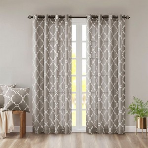 PAGED Curtains Fretwork Print Grommet Top Window Curtain Panel Privacy Assured with Light Filtering for Bedroom, Living Room - 1 of 4