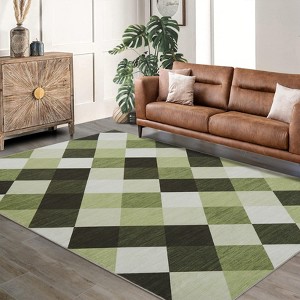 Machine Washable Plaid Checkered Design Non-Slip Rubberback Runner Rug Modern Abstract Geometric Print Carpet - 1 of 4
