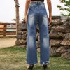 Women's High-Rise Distressed Wide Leg Jeans With Side Pocket Comfort Fit - 4 of 4