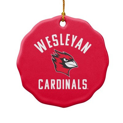Wesleyan University Cardinals Logo Porcelain Scalloped Holiday Christmas Tree Ornament
