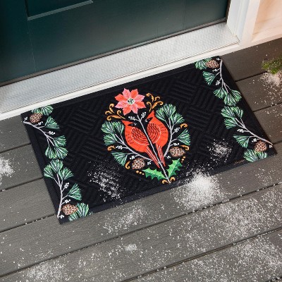 Evergreen Cardinal Damask Embossed Indoor Outdoor Doormat Home Decor