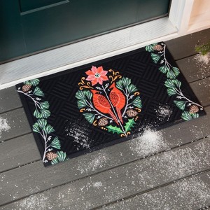 Evergreen Cardinal Damask Embossed Indoor Outdoor Doormat Home Decor - 1 of 2