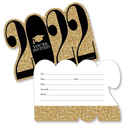 Big Dot of Happiness Gold - Tassel Worth The Hassle - 2022 Shaped Fill-In Invitations - Graduation Party Invitation Cards with Envelopes - Set of 12