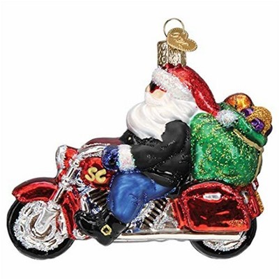 Old World Christmas Blown Glass Ornament for Christmas Tree, Biker Santa