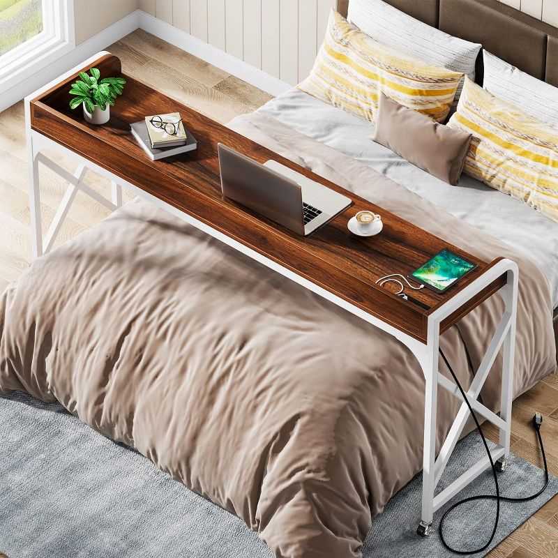 Tribesigns 70.9" Overbed Table with Outlet & USB, Mobile Queen Size Bed Table for Bedroom, Rolling Tray Table for Living Room, Hospital, 2 of 8