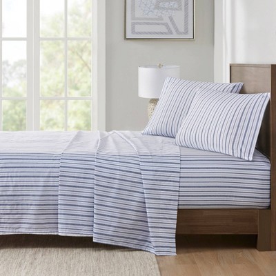 Full Blue Stripe Cotton Percale Sheet Set