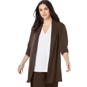 Roaman's Women's Plus Size Ultrasmooth Fabric Long Sleeve Cardigan - 1 of 4