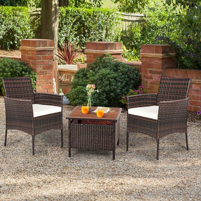 Brown Wicker Outdoor Dining Chairs with Cushions, Set of 2