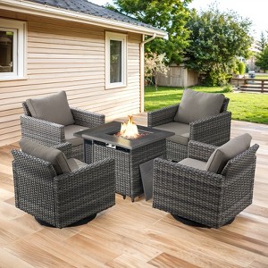 Buenhomino Patio Wicker Furniture Set with Fire Pit Table, PE Rattan Swivel Patio Chairs with Propane Fire Pit Table, 5 Pieces Patio Conversation Set - 1 of 4