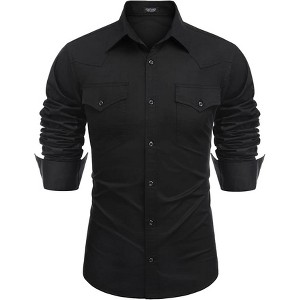 COOFANDY Men's Western Cowboy Shirts Long Sleeve Cotton Casual Button Down Work Shirt with Pockets - 1 of 4