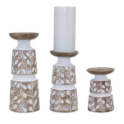 Leaf Pattern Candle Holder with Wood Design (Set of 3)