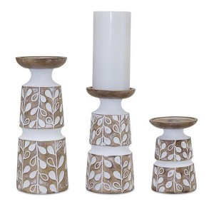 Leaf Pattern Candle Holder with Wood Design (Set of 3) - 1 of 3