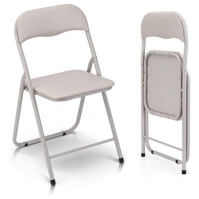 Homhougo Folding Chairs 2 Pack with Cushion, Outdoor & Indoor Event Portable Metal Folding Chairs,Beige - Set of 2 Beige