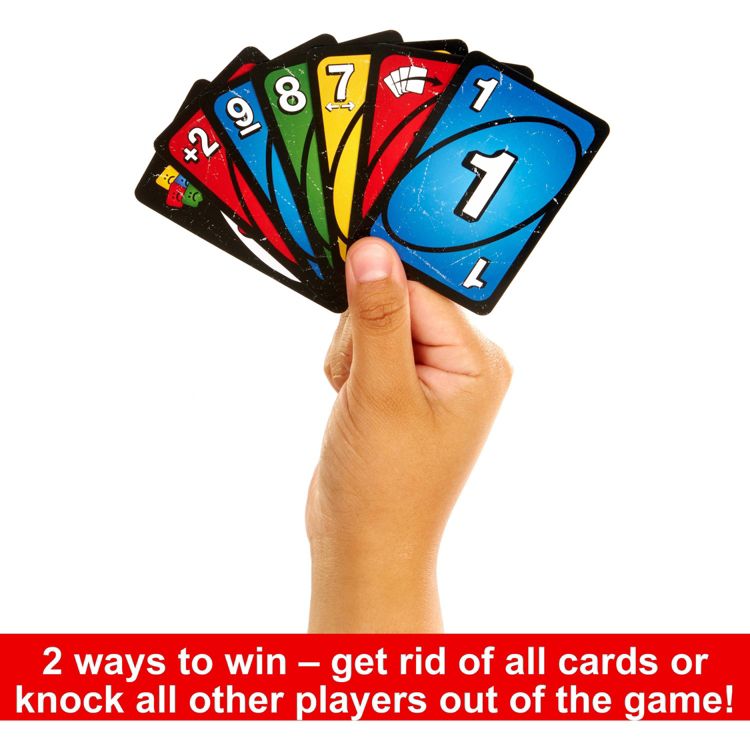 2 ways to win get rid of all cards or knock all other players out of the game! 