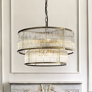 ALOADECOR Modern Glam Glass Drum Chandelier Contemporary Hanging Light For Living Room Entryway Bedroom - 1 of 4