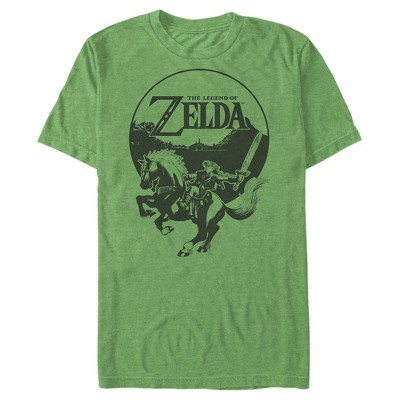Men's Nintendo Zelda Link Horse Landscape  T-Shirt - Kelly Heather - Medium