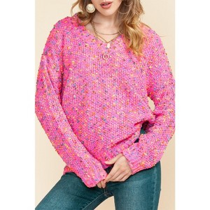 I AM A FASHION JUNKY Hot Pink Mixed Color Chunky Knit Sweater - 1 of 4
