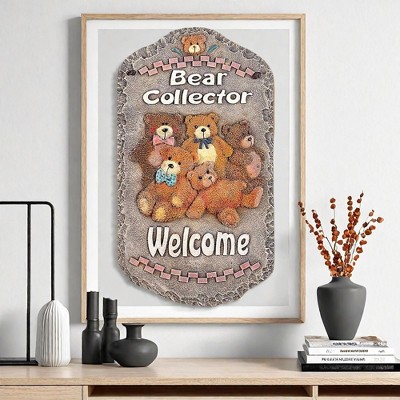 ChicFurnit Wall Art Bear Collector Resin Slate Plaque Welcome Sign for Porch Decor, Multicolor, 13"*1"*7.75"