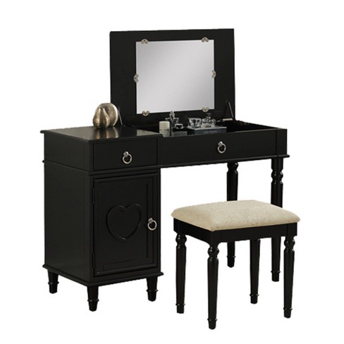 Seraph Vanity Set Featuring Stool And, Black Vanity Table Mirror