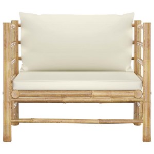 vidaXL Patio Lounge Set Outdoor Sectional Sofa with Cushions Tea Table Bamboo - White Armchair - 1 of 4