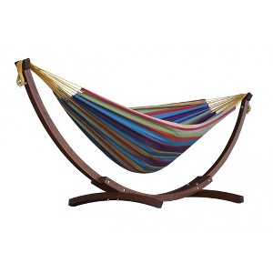Vivere 8ft Double Cotton Hammock with Solid Pine Arc Stand - 1 of 4