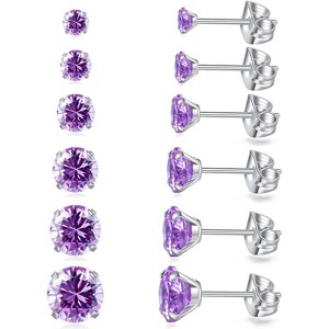 6 Pairs Stud Earrings Set, Hypoallergenic Cubic Zirconia Earrings 316L Stainless Steel CZ Earrings 3-8mm - 1 of 4