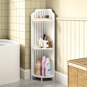 VECELO 3/4-Tier Corner Shelf Stand, Small Storage Organizer for Narrow Space, Toilet Paper Stand for Bathroom, White - 1 of 4