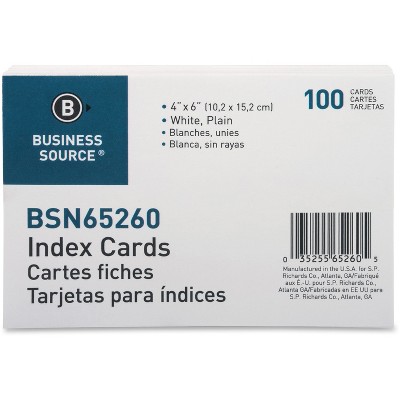  Business Source Index Cards, Ruled, 72 lb., 4x6, 100/ Pack,  White (65261) : Office Products