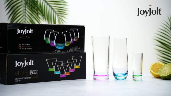 JoyJolt Hue Colored Highball Drinking Glasses - 13 oz - Set of 6, 2 of 9, play video
