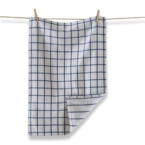 TAG Classic Reversible Double Cloth Medium Blue Windowpane Cotton Machine Washable Kitchen Dishtowel 26L x 18W in. Decoration Decor - 1 of 3