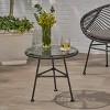 Okak Outdoor Side Table with Faux Rattan Covered Metal Frame, Outdoor Bar Table with Glass Tabletop, Round End Table for Patio, Garden - 4 of 4