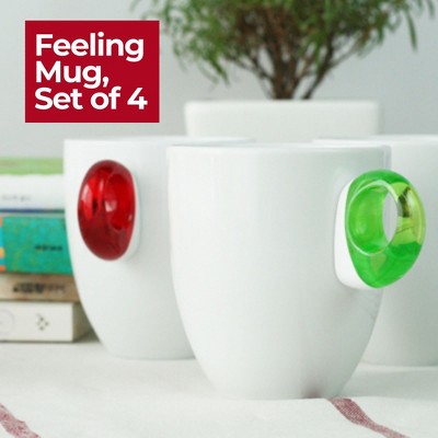 Set of 4 White and Orange Porcelain and Plastic Mugs