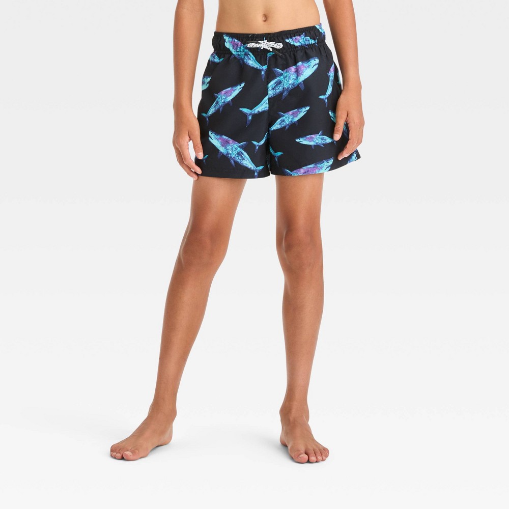 Photos - Swimwear Boys' Shark Printed Swim Shorts - art class™ Black L