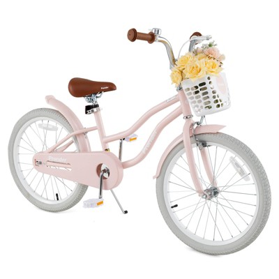 Safstar 20" Kids Bike with Height Adjustable Handlebar & Seat, Hand Brake & Coaster Brake, Removable Basket & Bell, Bike for 8+ Years Old, Pink
