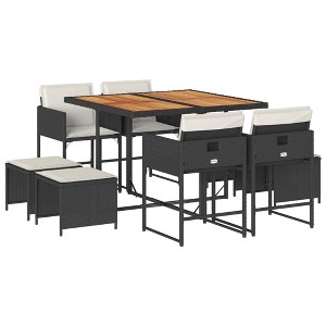 vidaXL Patio Dining Set with Cushions Table and Chairs Outdoor Poly Rattan - Black and Cream Wood 8-Piece - 1 of 4