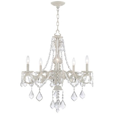 Antique White Crystal 5-Light Chandelier with Steel Frame