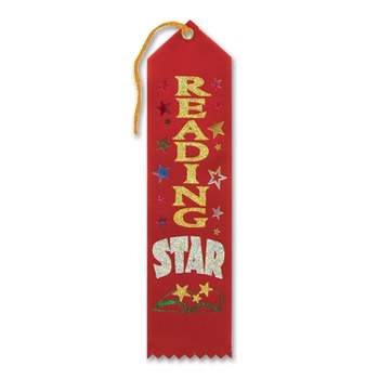 Beistle 2" x 8" Reading Star Award Ribbon; Red 9/Pack AR217