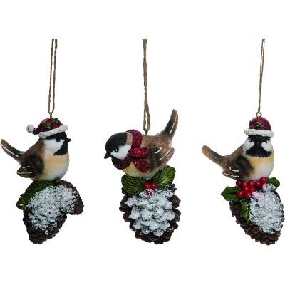 Transpac Resin Santa Hat Bird Ornament Set of 3 Christmas Home Decorations