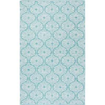 Aqua and Ivory Coastal Charm Handwoven Wool-Cotton Blend Rug 8' x 10'