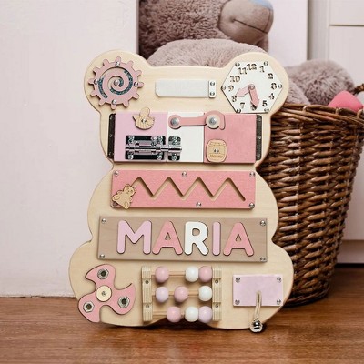 Huxxion Personalized Bear Busy Board - Wooden Montessori Toys | KindlyToys BB04